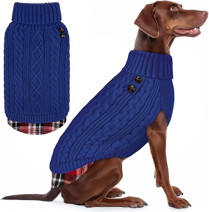 KYEESE Dog Sweater Warm Turtleneck Large Dogs Sweater with Gingham Patchwork Comfy Pet Coat for Fall Winter Cold Weather Soft Pullover Dog Sweaters for Large Dogs