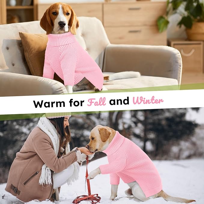 Queenmore Dog Sweaters for Large Dogs, Long Sleeve Warm Dog Sweaters, Turtleneck Knitted Pullover Pet Clothes, XL Dog KintSweater, Cat Knitwear, Pink XL