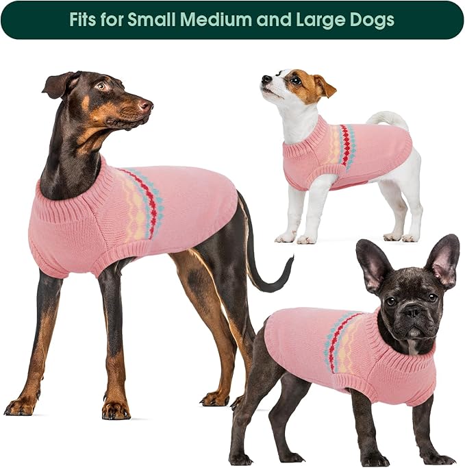 Kuoser Dog Sweater, Dog Sweaters for Large Size Dogs, Boy Girl Dogs Christmas Sweater, Pet Sweatshirt Outfits for Male Female, Warm Big Doggie Pullover Knitwear Clothes for Fall Winter, Pink 2XL