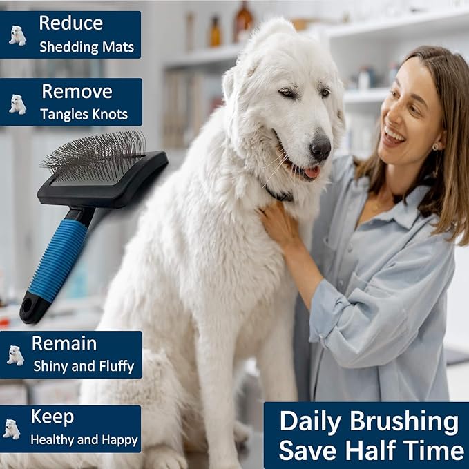 Dog Brush For Long Haired Dogs Poodles-Dog brushes for grooming&shedding-Large Firm Slicker Brush for Goldendoodles-With Soft Massage Grooming Stainless Steel Pins, Pet Grooming Wire Brush-25mm(1")