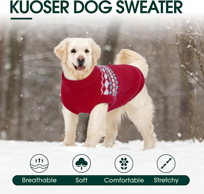 Kuoser Dog Sweater, Dog Sweaters for Large Size Dogs, Boy Girl Dogs Christmas Sweater, Pet Sweatshirt Outfits for Male Female, Warm Big Doggie Pullover Knitwear Clothes for Fall Winter, Red L