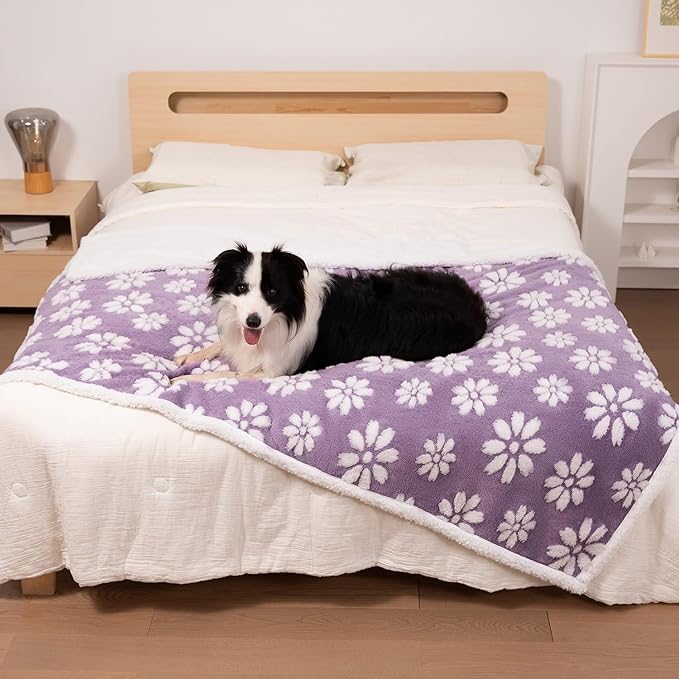 Waterproof Blanket for Dog Puppy Cat, Cute 3D Textured Flower Dog Blanket for Bed Couch Sofa, Soft Liquid Pee Proof Pet Furniture Protector, 30"x40", Purple