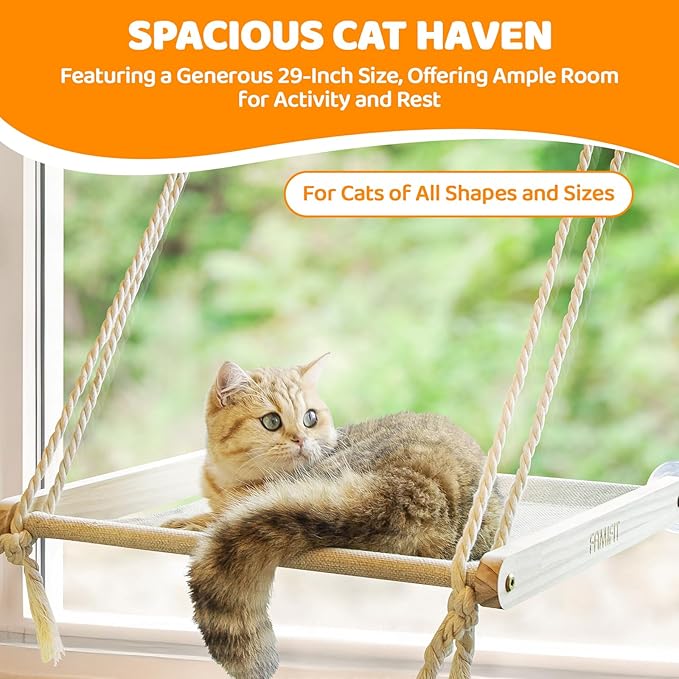 Cat Window Perch, Easy to Assemble Hammock for Window, Indoor/Outdoor Cat Seat/Bed Supports 40 lbs (Drilling-Free), 1 Pack