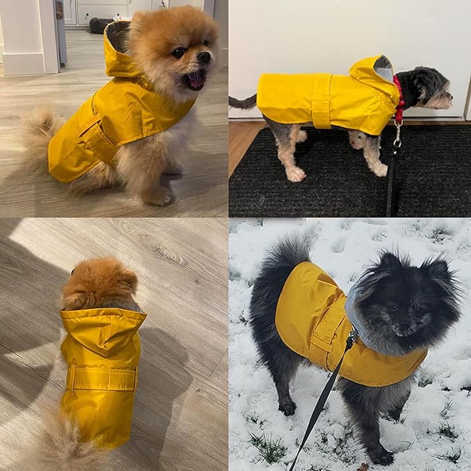 Dog Raincoat Dog Rain Jacket Poncho Waterproof Pet Rain Suit Double Layer Breathable Lining Hooded Leash Hole Adjustable Puppy Small Medium Dogs,Yellow,M