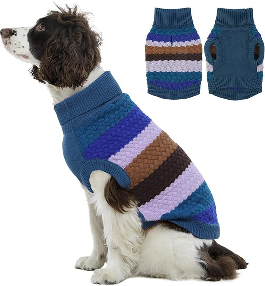 Kuoser Dog Sweater, XL Dog Sweaters for Large Dogs Pet Cable Knitted Pullover Warm Clothes, Turtleneck Classic Knitwear Soft Thick Puppy Xmas Holiday Outfit Cold Weather Thermal Wear, Blue XL