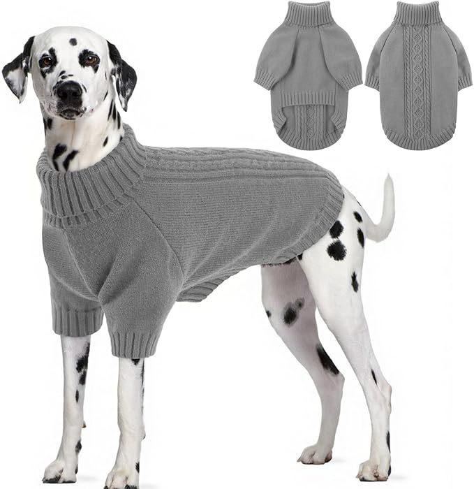 SAWMONG Dog Sweater for Large Dogs, Turtleneck Knitted Pullover Sweater Sweatshirt, Classic Winter Warm Pet Sweater for Boy Girl Pet Chihuahua, French Bulldog, Golden Retriever, Pug, Cat (Grey, 2XL)