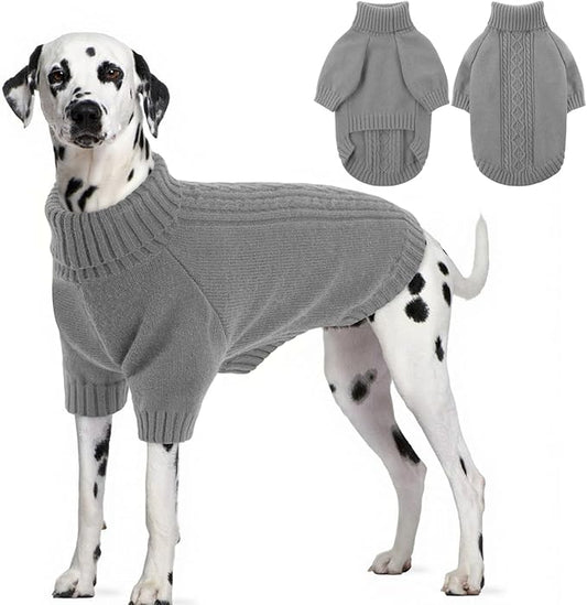 SAWMONG Dog Sweater for Large Dogs, Turtleneck Knitted Pullover Sweater Sweatshirt, Classic Winter Warm Pet Sweater for Boy Girl Pet Chihuahua, French Bulldog, Golden Retriever, Pug, Cat (Grey, 2XL)