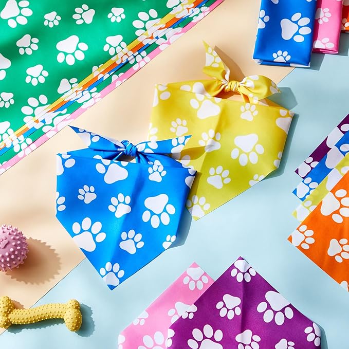 Sanwuta 30 Pcs Colorful Paw Print Dog Bandanas Bulk Soft Triangle Scarves for Pets Party Costume Doggie Walking Photo Props Bibs for Pets Shops Adoption Events National Dog Day Gifts