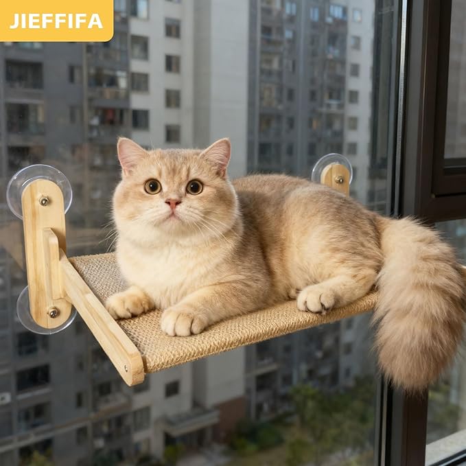 Cat Window Perch with Strong Suction Cups, Foldable Bed with Breathable Mesh, All-Season Lounger for Medium Small Cats to Bird Watch & Sunbathe