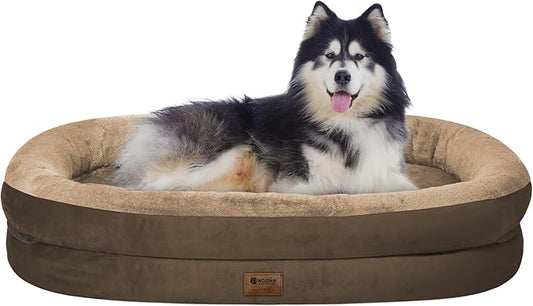 Orthopedic Waterproof Large Dog Bed: Memory Foam Washable Dog Bed with Bolsters - XXL Orthopedic Removable Cover for Medium Large Sized Pet - Non-Slip Bottom - Coffee