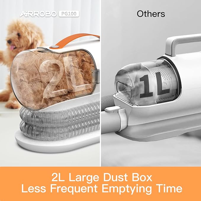 AIRROBO Dog Grooming Vacuum Kit,12000Pa Strong Pet Vacuum for Shedding,Grooming Hai,Quiet,PG100,2L Large Capacity