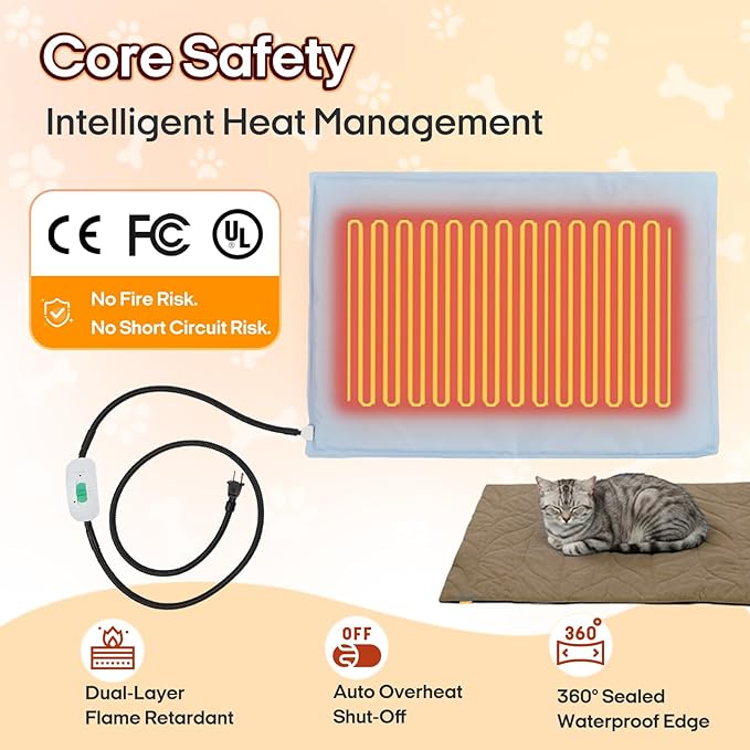 Dog Heating Pad (56"x40") - Waterproof Electric Heated Mat & Pet Bed for Indoor and Outdoor Use, Chew Resistant Cord, Machine Washable Cover with Wheat Pattern Quilting, for Cats and Pets
