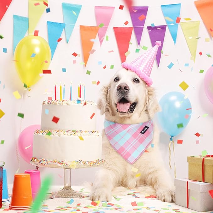 Spring Dog Bandana XLarge-Dog Scarf Vibrant Color Pink Green Plaid Printing Adjustable Bib Handkerchief Accessories for Large Dogs (XL)