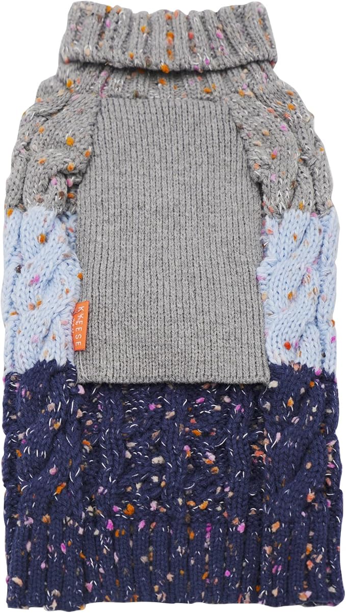 KYEESE Dog Sweater Color Block with Fuzzy Thread Knitted Turtleneck Dog Knitwear with dots in a Variety of Colors for Small Dogs Fall Winter Puppy Sweater, Navyblue, XS