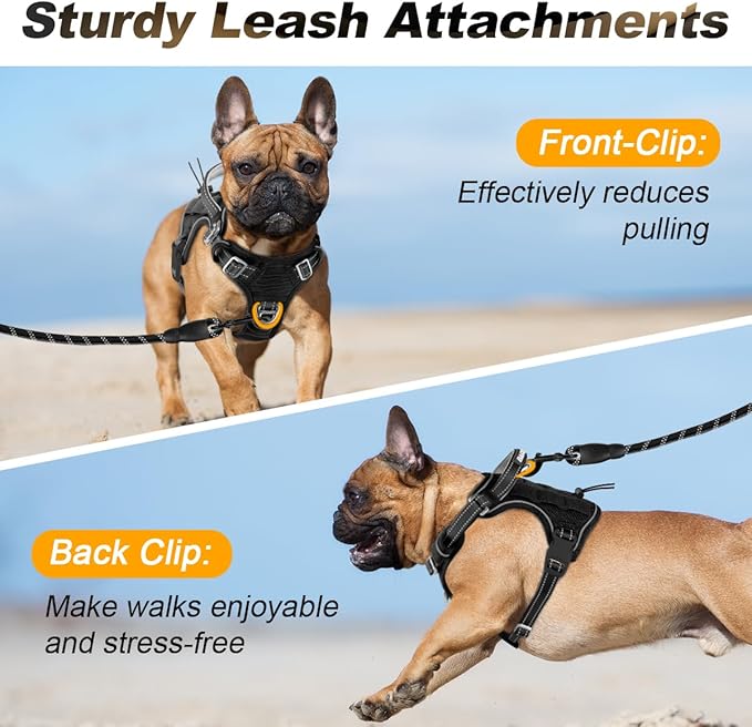 BARKBAY Service Dog Vest Tactical Dog Harness Medium Large Sized Dog Tags Personalized No Pull Adjustable Harness Reflective K9 Working Training Easy Control Military Molle System(Black,S)