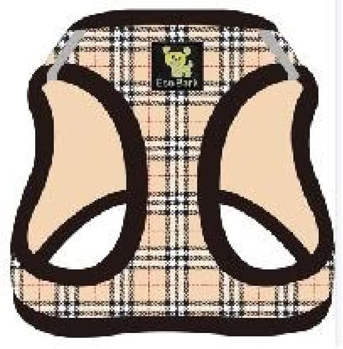 EcoBark Step in Dog Harness - Reflective Wrap Around Body Halter Vest - Soft Mesh Harness (Beige Plaid)