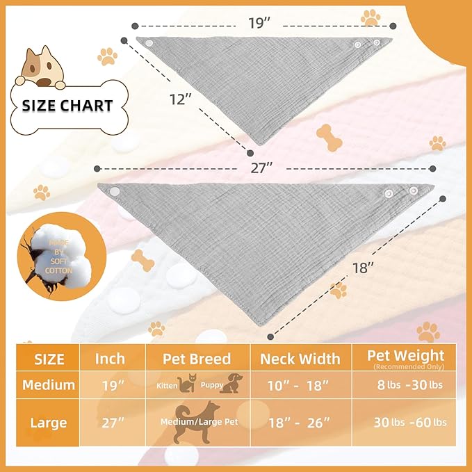 Dog's Bandanas Solid Color Cotton Pet Scarf with Adustable Button,Darkgray,Medium