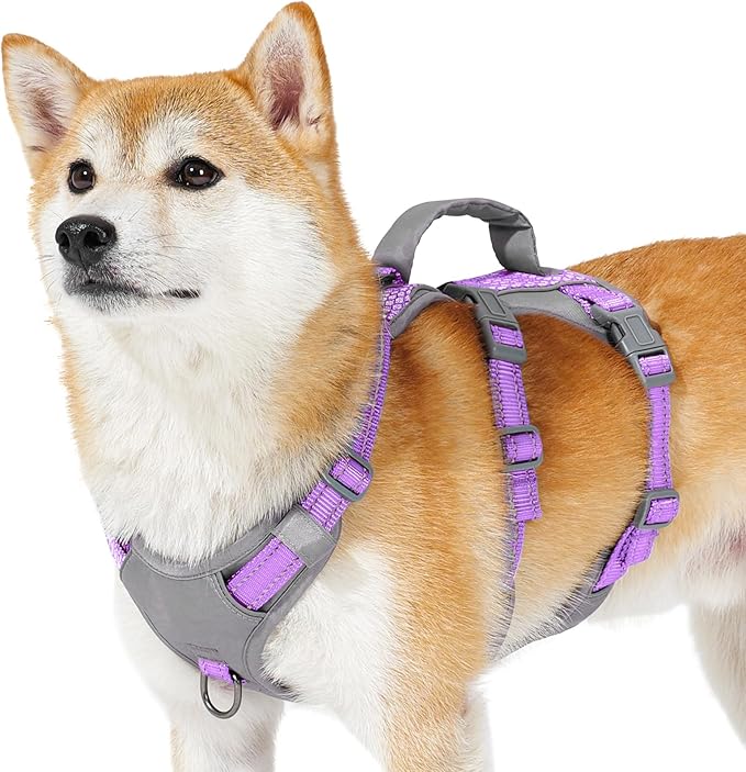 Huntboo Reflective Dog Harness with Handle, Escape Proof, No Slip, Breathable, Lightweight,Adjustable Lift Harness for Small,Medium,and Large Dogs Walking, Training,and Running Gear(Lavender Purple,S)
