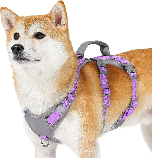Huntboo Reflective Dog Harness with Handle, Escape Proof, No Slip, Breathable, Lightweight,Adjustable Lift Harness for Small,Medium,and Large Dogs Walking, Training,and Running Gear(Lavender Purple,S)