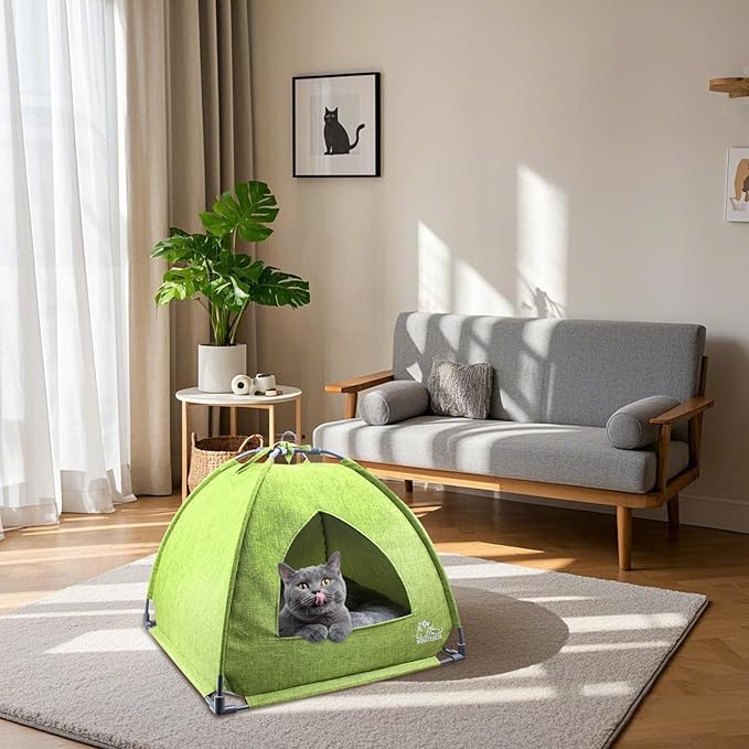 Winsterch Green Cat Bed - Indoor/Outdoor Cat Cave, Kitten Bed, Warm Enclosed Tent (18.5'' x 18.5'' x 15.8'', Green)