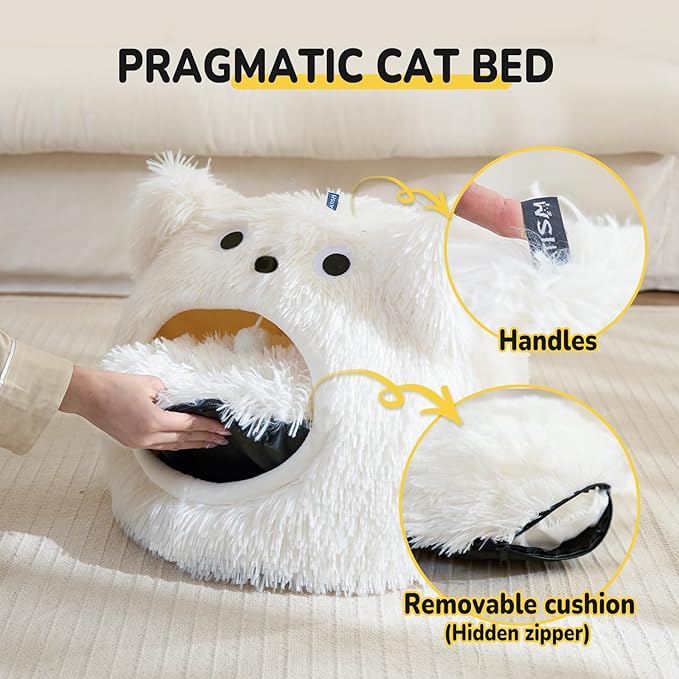 CATISM Cat Bed, Cat Beds for Indoor Cats, Cats Bed Cave for Indoor, Cozy Hooded Beds with Soft Cushion, Removable Washable