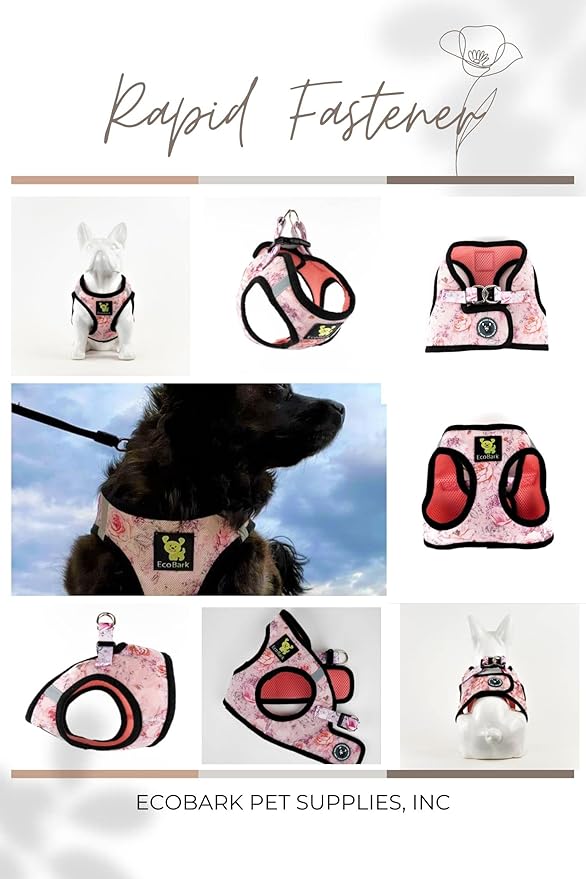 EcoBark Floral Dog Harness - Soft Luxury Step in Dog Harnesses in Floral Pattern - Safe & Secure Dog Halter Vest Wrap