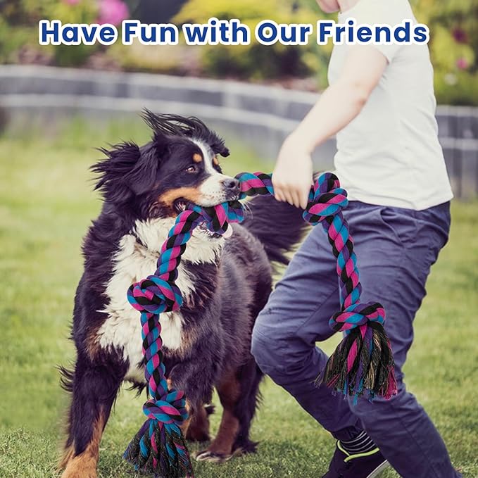 Heavy Duty Dog Rope Toys for Aggressive Chewers - 2 Pack Indestructible Tug of War Toys for Medium to Large Breeds, 100% Cotton for Boredom and Teeth Cleaning