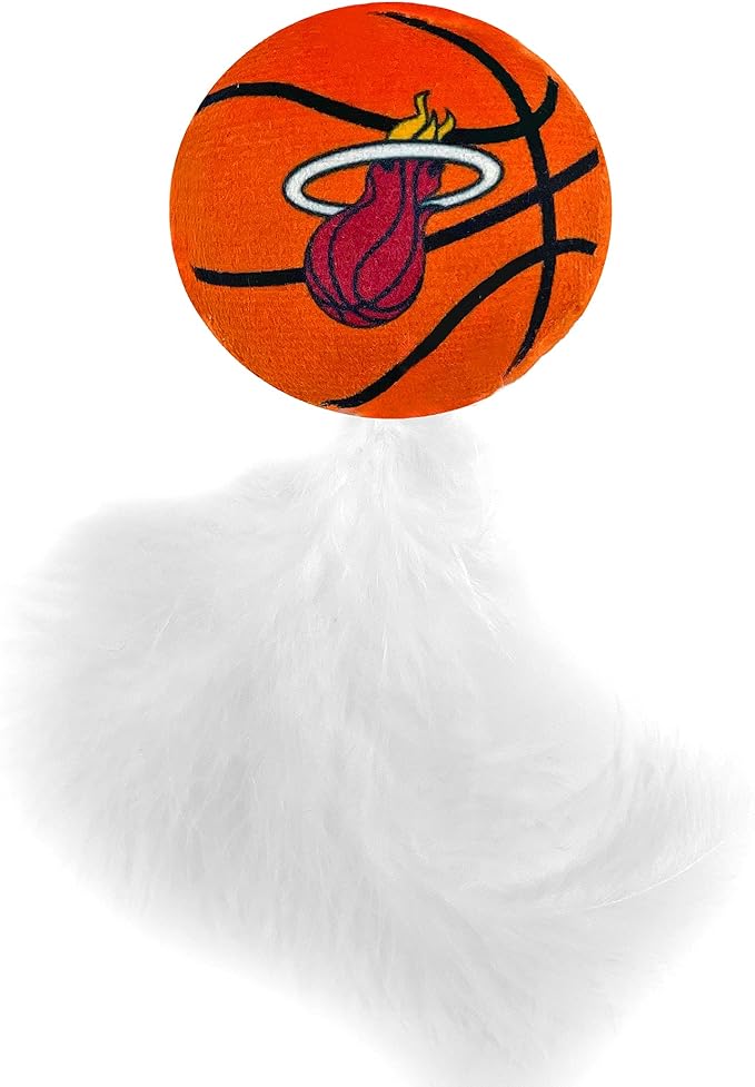 Best Plush CAT Toy - NBA Miami Heat Complete Set of 3 Piece Cat Toys Filled with Fresh Catnip. Includes: 1 Jersey Cat Toy, 1 Basketball Cat Toy with Feathers & 1#1 Fan Cat Toy. Beautiful Team Logos