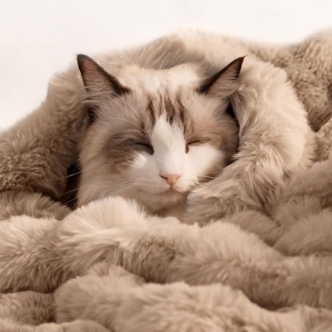 Dog Blanket Ultra Soft Fuzzy Faux Fur Cat Blankets for Indoor Cats Ultra Soft Plush Faux Fur Machine Washable Reversible Pet Throw Protector for Couch Furniture 39"X 30" Coffee
