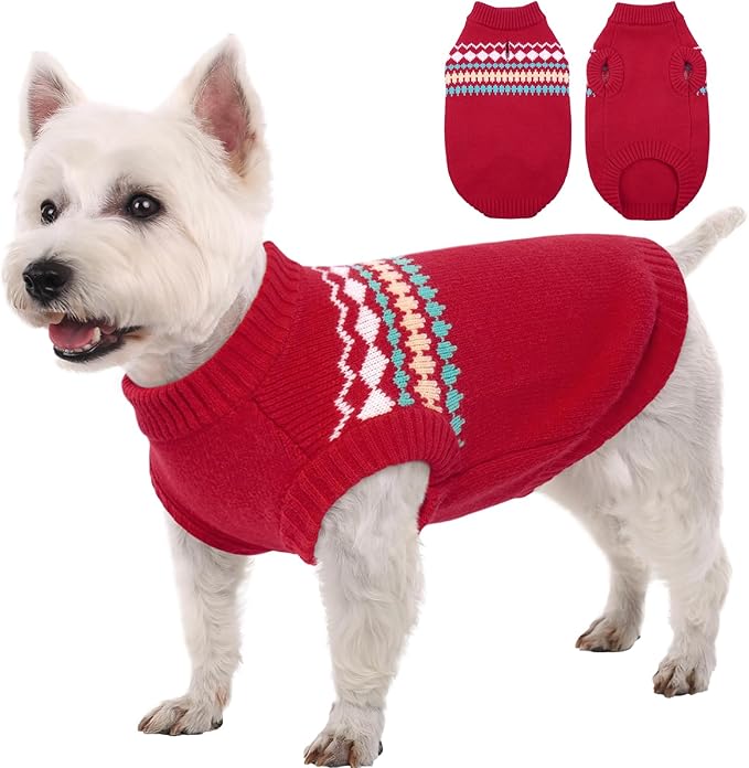 Kuoser Dog Sweater, Dog Sweaters for Small Dogs Male, Knitted Christmas Dogs Sweater, Fall Winter Puppy Apparel Pet Pullover Sweatshirt Outfits for Chihuahua, Bulldog, Dachshund, Pug, Yorkie, Red S