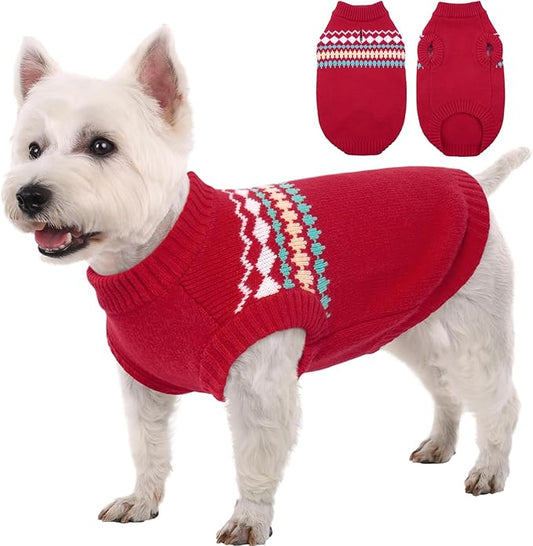 Kuoser Dog Sweater, Dog Sweaters for Small Dogs Male, Knitted Christmas Dogs Sweater, Fall Winter Puppy Apparel Pet Pullover Sweatshirt Outfits for Chihuahua, Bulldog, Dachshund, Pug, Yorkie, Red S