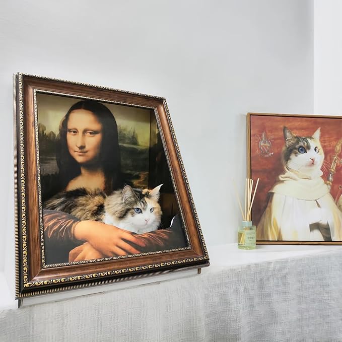 Mona Lisa Cat Bed Painting Cat Scratcher Bed CartBoard Cat House for Indoor Cats Half-Surround Design W/Horizontal Cat Scratcher Scratching Board W/Catnip(Mona Lisa, Medium - Large)