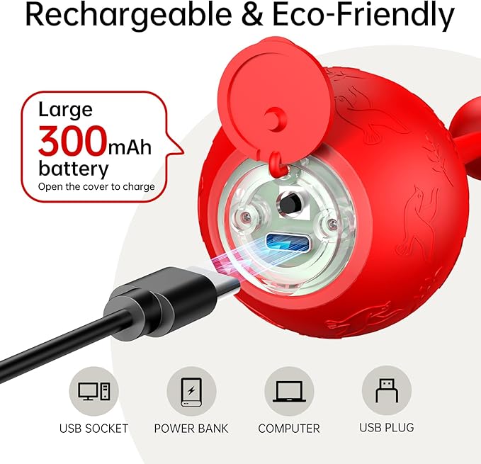 Interactive Cat Toy for Indoor Cats,Automatic Electric Self Rotating Ball with Chirping, Led Light and Long Tail for Motion Activated, Smart Spinning Ball for Fun Exercise, Red