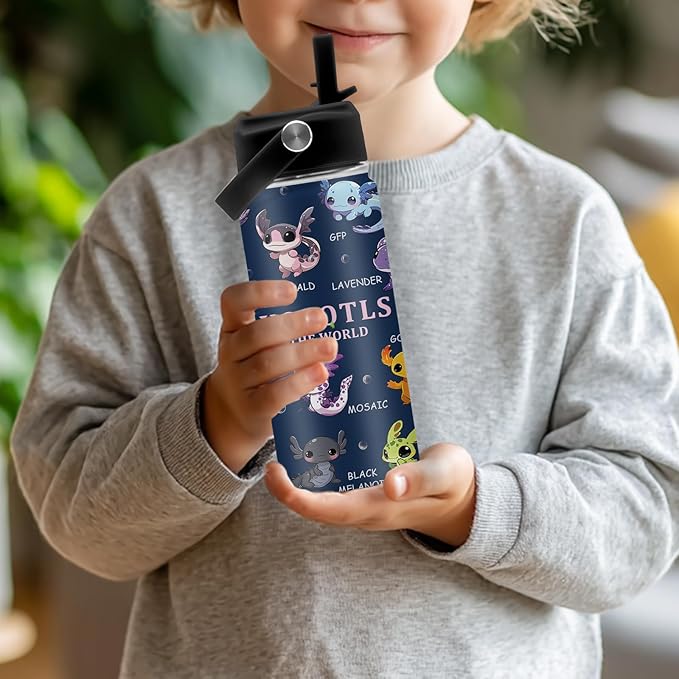 Axolotl Gifts, 16 oz Water Bottle with Straw Lid, Stainless Steel Insulated Tumbler, Cute Animals Water Bottles, Axolotl Cup Gifts for Birthday Christmas