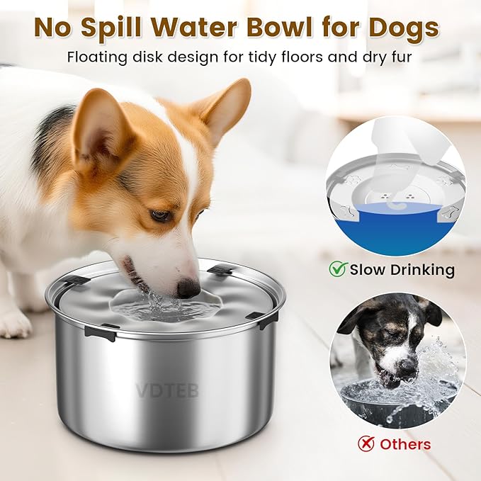 Dog Water Bowl No Spill,5.6LStainless Steel Dog Water Bowl with Anti-Slip,Spill Proof Slobber Stopper No Drip Slow Drinking Feeder for Sloppy Messy Drinkers,Indoor and Outdoor Use