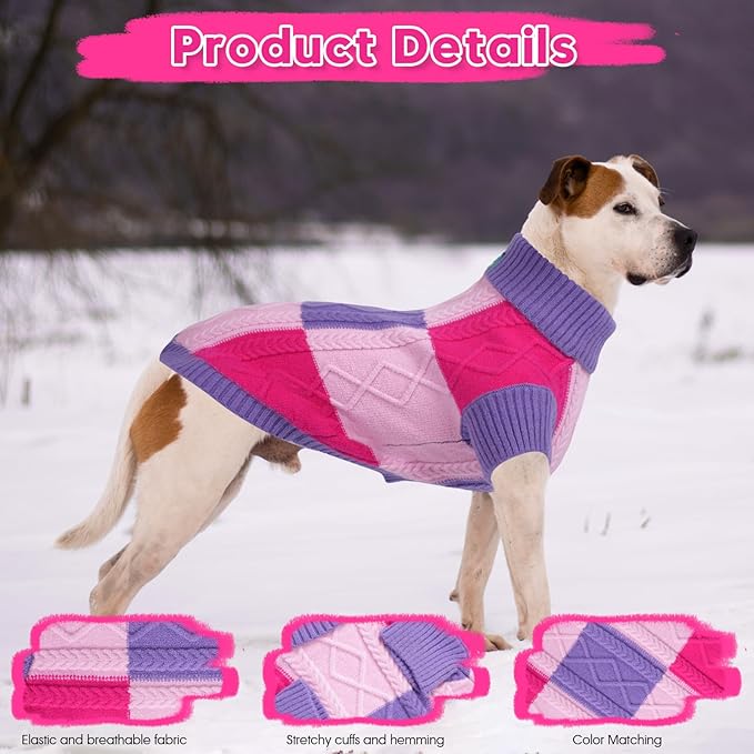 Turtleneck Pet Sweaters for Dogs Boys or Girls,Color Inlay and Moving Needle Pattern Dog Sweater,Pet Clothes,Dog Sweaters,Suitable for Various Breeds Dogs or Sizes(Purple Group,2XL)