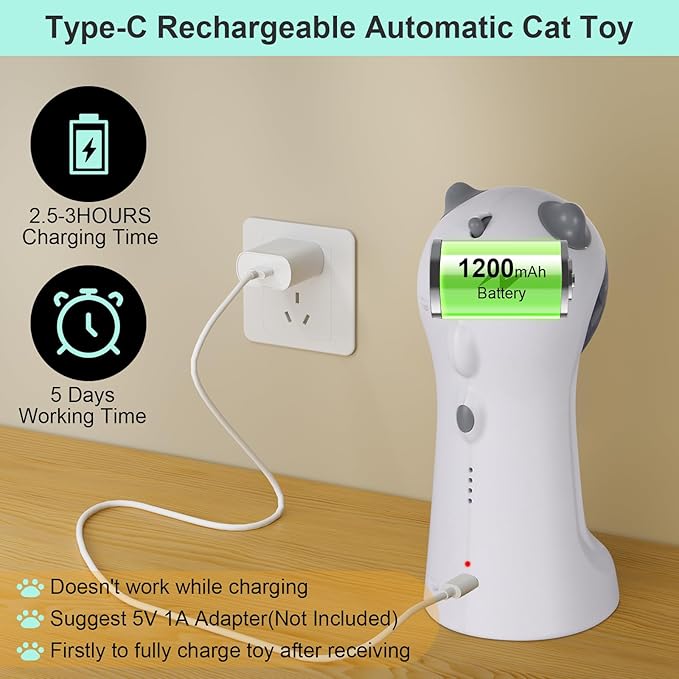 TBTeek Cat Toy Automatic Motion-Activated, USB Rechargeable, 5 Fun Patterns, Random Rotating Trajectory, 4 Speed Modes, Adjustable Light Angles for Indoor Cat Kitten Dog