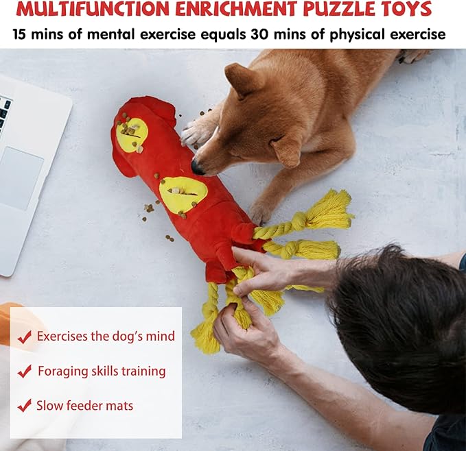 Water Bottle Dog Toys - Dog Puzzle Squeaky Enrichment Treat Dispensing Rope Snuffle Plush Toy, No Stuffing Durable Soft Crunchy Toys for Small Medium Large Dogs Puppy - Octopus Squid