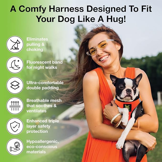 EcoBark Step in Dog Harness - Eco-Friendly Dog Harnesses for for Small & Medium Breed Dogs - Reflective and Adjustable Chest Body Halter Vest -Soft Luxurious Mesh (Orange, XL)