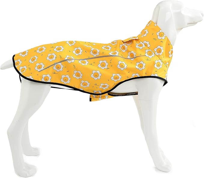 Mile High Life Dog Raincoat, Adjustable Waterproof Reflective Rain Jacket for Small Medium Large Dogs, Lightweight Breathable Pet Rain Coat with Leash Hole(Yellow Sun,XS Chest 17-23")