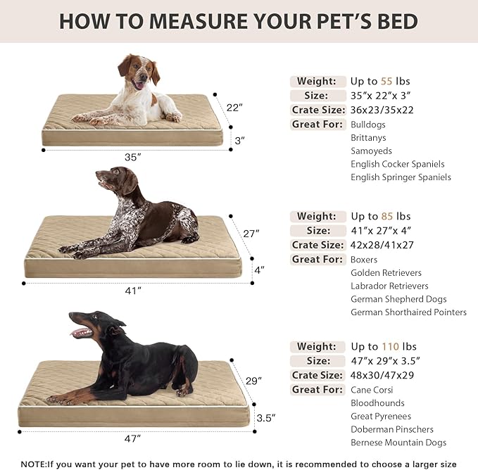 WNPETHOME Orthopedic Dog Bed for Crate, Waterproof Extra Large Dogs Bed with Removable Washable Cover, Multi-Needle Quilting Dogs Crate Beds