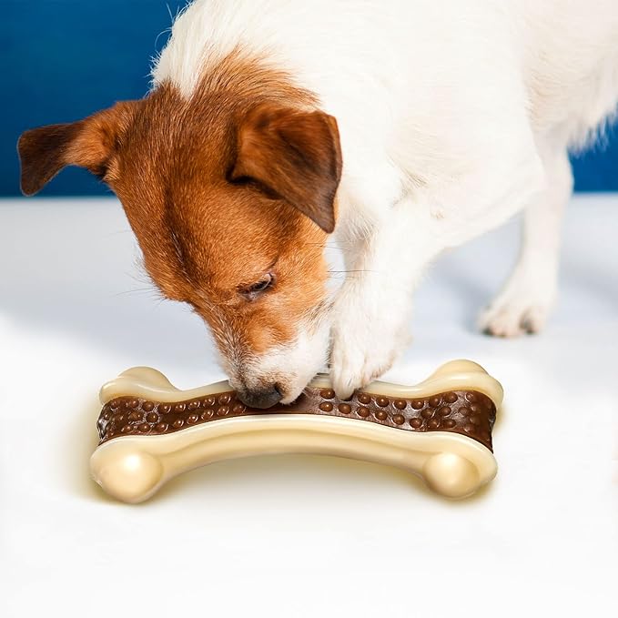 Sosation Bones Shaped Dog Toys for Aggressive Chewers, 2 Pack Dog Chew Toys Puppy Teething Nylon Beef Flavor for Large/Medium/Small Puppies Breeds(Curved Bone,Large)