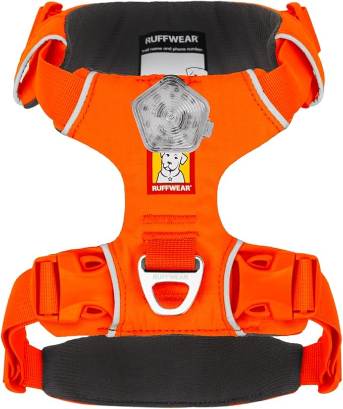 Ruffwear, Front Range Dog Harness, Reflective Soft Padded Everyday Harness with Dual Leash Clips, Adjustable and Lightweight Fit for Training or Walking for All Dogs, Blaze Orange, Medium