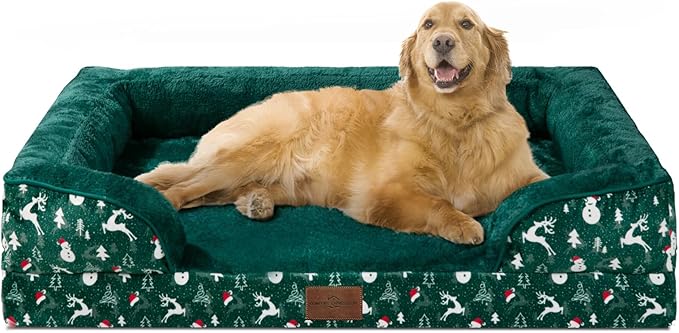 Comfort Expression Orthopedic Dog Bed for Extra Large Dogs 42x30 Inch, Waterproof Supportive Memory Foam XL Pet Bed with Removable Bolsters, Dog Couch with Washable Cover & Non-Slip Bottom, Green