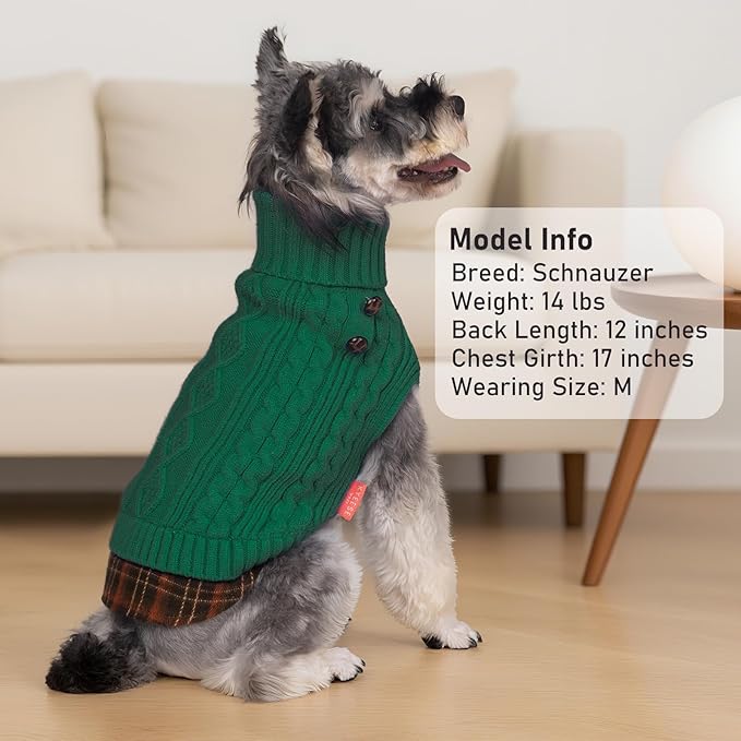 KYEESE Dog Sweater Soft Pullover Dog Sweaters for Small Dogs Male Stretchy Knitwear Cat Clothes Warm Turtleneck Small Dogs Sweater with Gingham Patchwork Thick Pet Coat for Fall Winter Cold Weather