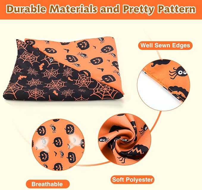 Kytely Halloween Dog Bandanas 2 Pack, Reversible Triangle Dog Bandanas for Boy and Girl, Multiple Sizes Offered, Pumpkin and Spider Web Bibs Fall Pet Scarf, Premium Durable Fabric (Large)