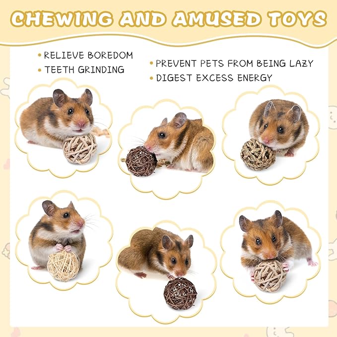 Sosation 24 Packs Guinea Pigs Toys Small Animals Play Balls Chew Gnawing Treats Bunny Toys Hay Grass Balls for Small Animals Entertainment PET Cage Accessories