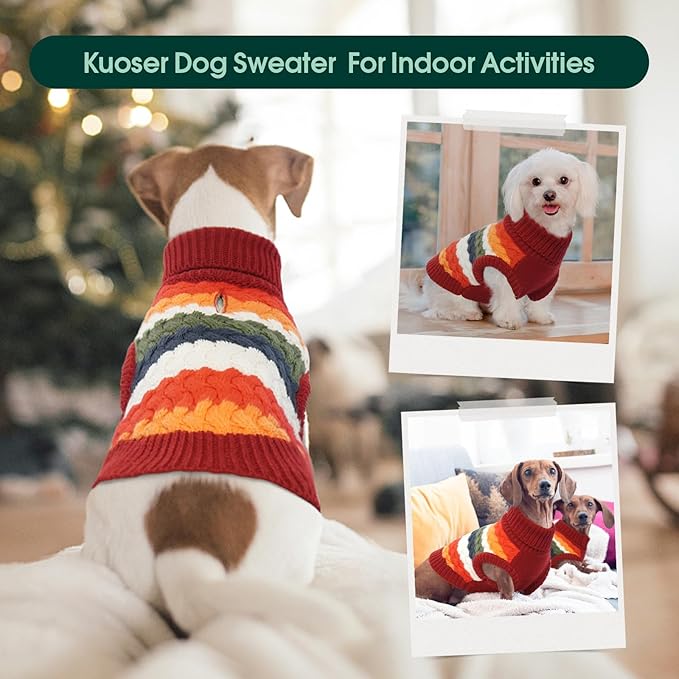 Kuoser Dog Sweater, Pet Cable Knitted Pullover Puppy Warm Clothes, Doggy Turtleneck Classic Knitwear Soft Thickening Doggie Outfit, Cold Weather Thermal Wear for Large Size Dogs, Red 2XL