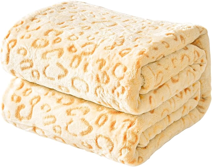 FY FIBER HOUSE Flannel Fleece Leopard Print Throw Blanket Super Soft Lightweight Fluffy Throw for Couch, 50"X60",Yellow