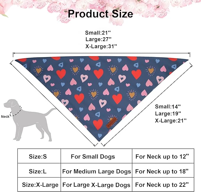 ADOGGYGO Valentine Dog Bandana, Colorful Heart Pet Scarf, Multi Size Offered, White Blue Valentine Heart Bandanas for Small Dogs (Small)